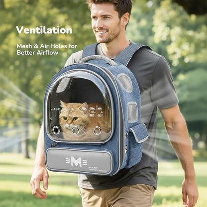 Cat Bubble Backpack Carrier, Clear Pet Bag for Cats and Small Dogs up to 20 Lbs, Great for Outdoor Hiking Camping (Blue Grey)