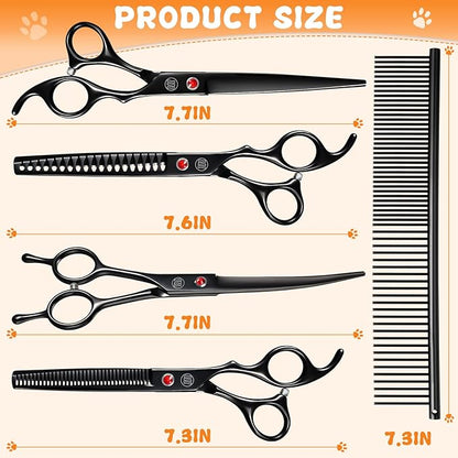 Professional Dog Grooming Scissors Set, 7 Inch/8 Inch Pet Grooming Scissors Chunkers Shears for Dog, Curved Dog Grooming Scissors, Thinning Shears for Dog with Grooming Comb