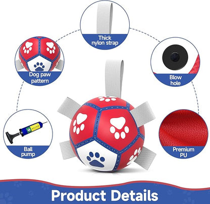 Diman Small Dog Toys Soccer Ball with Straps,Interactive Dog Balls for Tug of War, Yard Games, Dog Waterpool Toy, Herding Ball for Small Dogs, Pet Birthday Gifts Boredom Buster (5inch)