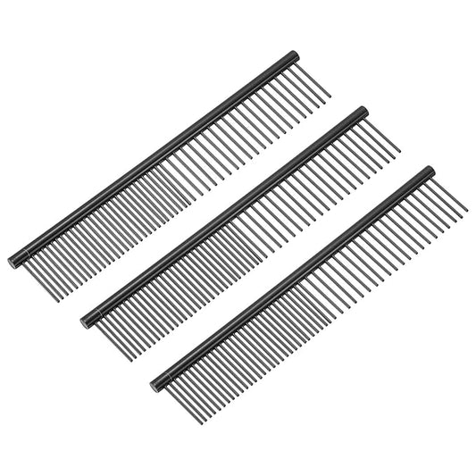 Dog Cat Comb, Pet Combs Stainless Steel Teeth with Rounded Ends for Knots Mats Loose Hair Removal, 6.5IN (Black Coated, 3 Pack), Grooming Tool Intended for Long Curly Hair Pet