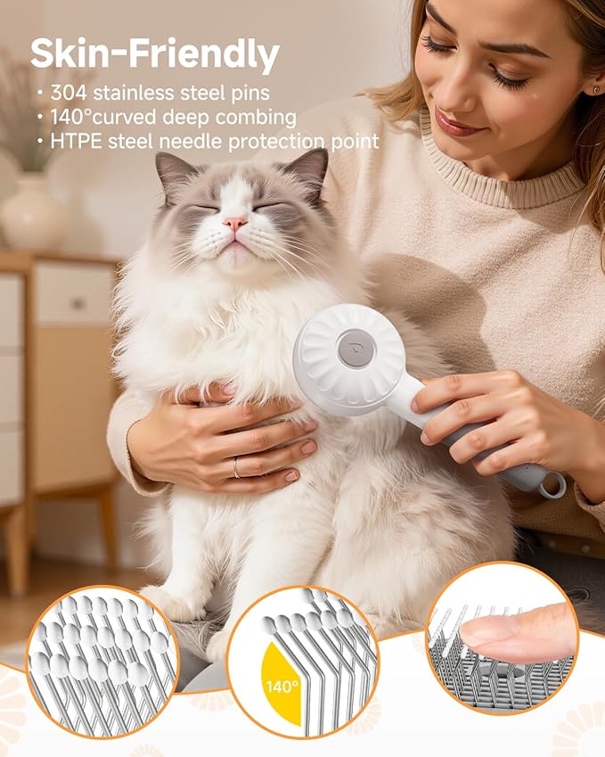 Pet Brush for Cats & Dogs Steam, 3-in-1 Steam Beauty Pet Comb, 2-Speed Spray Settings, Removes Dander and Deshedding Tool, One-Touch Self-Cleaning Hair Brush, for Long and Short Hair Pets