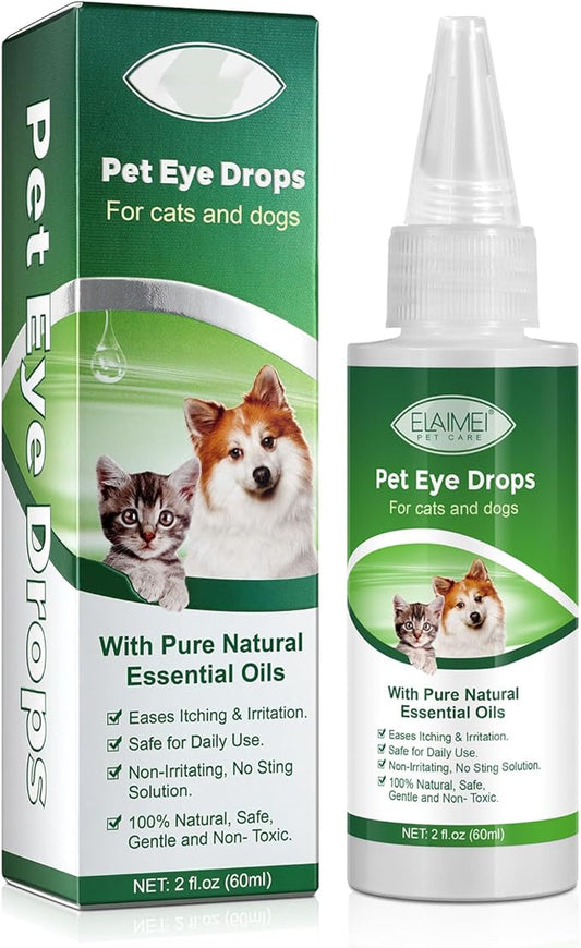 Pet Eye Drops for Dogs & Cats, Relieve Itching, Irritation & Allergies Symptoms - Natural Formula, Dog Eye Infection Treatment, Safe for Daily Use(60ml)