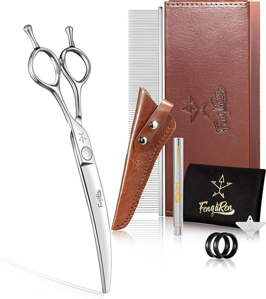 High-end Professional Dog Grooming Curved Scissors Pet Curved Shears 7 Inches Extremely Very Sharp Made Of Stainless Steel Alloy By Hand For Dog Cat Groomer