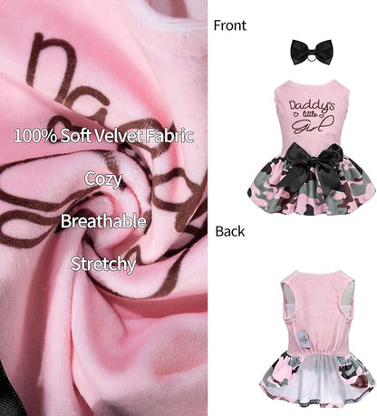 CuteBone Daddy's Little Girl Dog Dress for Small Dogs Pink Skirt Puppy Velvet Dresses Dog Clothes CVA21M-D