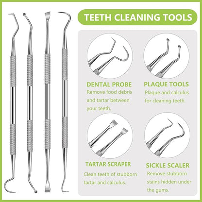 Dental Tools Pet Dog Teeth Cleaner Tool Kit, Stainless Steel Plaque Remover Dental Picks Tooth Tartar Scraper, Pets Oral Care Hygiene Set for Cats and Dogs Use with Case