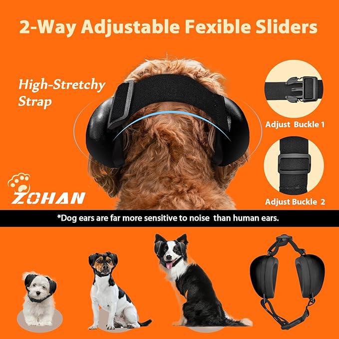 ZOHAN Dog Ear Muffs for Noise Protection, Comfort Dog Noise Cancelling Ear Muffs with Fast Snap Lock for Fireworks, Thunder, Vacuums(Black,M)