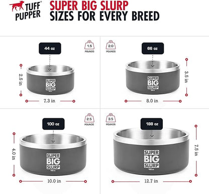 Tuff Pupper Heavy Duty Insulated Dog Bowl | Double Wall Stainless Steel Dog Food Dish | Non-Slip Spill Proof Dishwasher Safe Cat Bowl | Water Dish for Feeding Large Medium Small Pets (66oz, Grey)