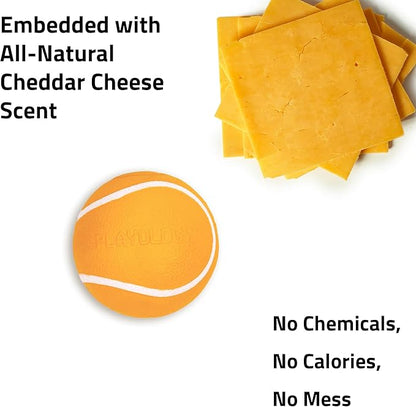 Playology Dog Toys | Squeaky Chew Ball - Bouncy Durable Floating Fetch Ball for Dogs | Jumbo Cheddar Cheese Scented Toy - Easy to Clean and Made from Non Toxic Materials
