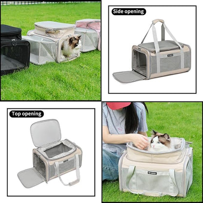 Airline Approved Pet Carrier for Cats and Small Dogs up to 15 lbs, Breathable Mesh, Portable Travel Bag for Bearded Dragon, Puppies Animal Hangbag, Rabbit Cage (Khaki, Expandable)