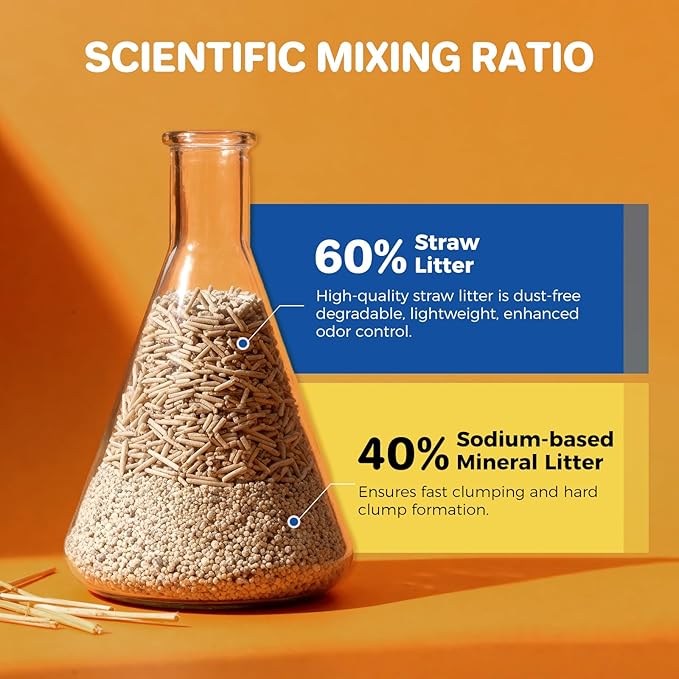 Natural Cat Litter Clumping Cat Litter,36 Pounds Mixed Straw Kitty Litter Lightweight Litter,Dust Free and Low Tracking Litter Odor Control Unscented