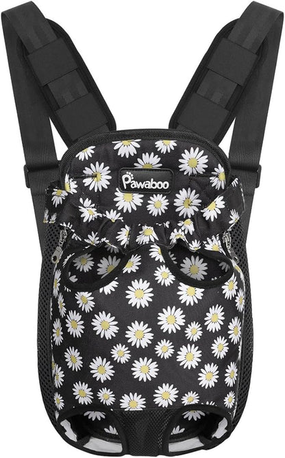 Pawaboo Pet Carrier Backpack, Adjustable Pet Front Cat Dog Carrier Backpack Travel Bag, Legs Out, Easy-Fit for Traveling Hiking Camping for Small Medium Dogs Cats Puppies, Extra Large, Black Daisy