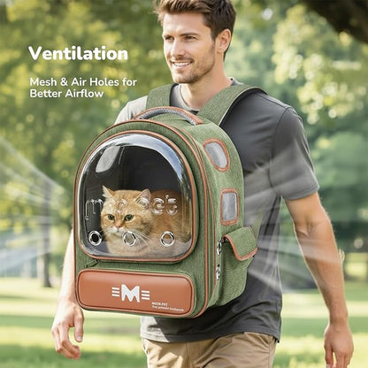 Cat Bubble Backpack Carrier, Clear Pet Bag for Cats and Small Dogs up to 20 Lbs, Great for Outdoor Hiking Camping (Green Orange)