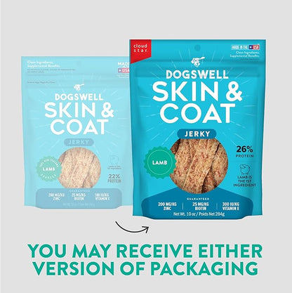 Dogswell Skin & Coat Jerky Dog Treats, Lamb, 10 oz. Bag