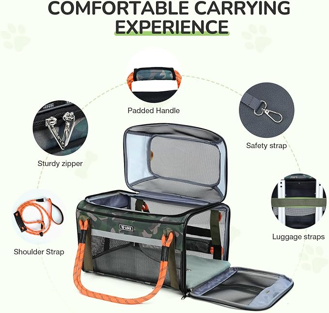 Lekereise Top Expandable Dog Carrier TSA Airline Approved Soft Sided Pet Underseat Up to 12lbs Travel Carriers for Small Cats and Dogs with Convertable Dog Leash and Anti-Scratch Mesh