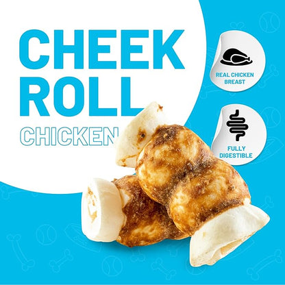 Sitka Farms Beef Cheek ROLL Chicken 5-6 Inch (4 Count) Extra Thick Dog Chew Bones No Rawhide Sourced from Free Range Grass Fed/Healthy Teeth and Gums for Small Medium and Large Dogs