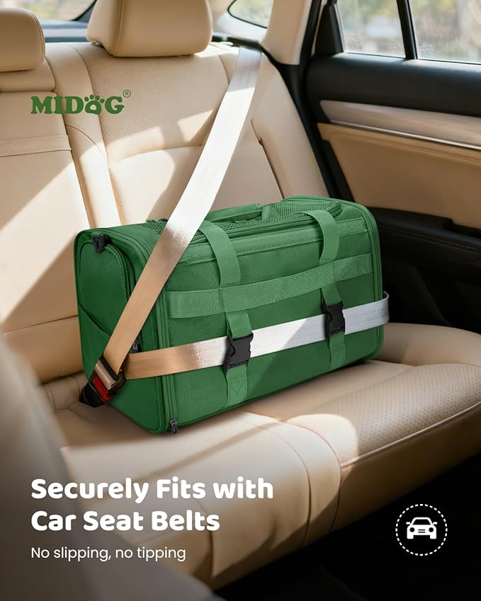 MIDOG Cat Carrier Soft, TSA Approved Airline Travel Carrier for Cats and Small Dogs, Under Seat Pet Bag with Expandable Space & Escape-Proof Zippers (Olive)