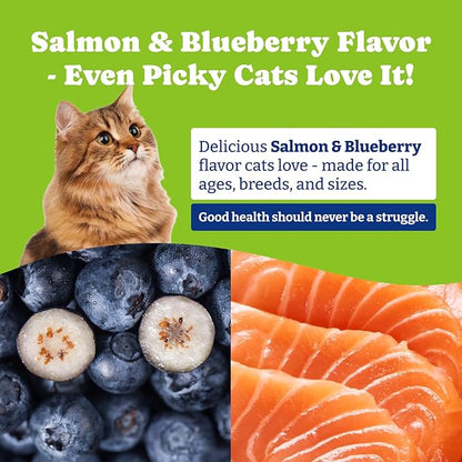 Flea and Tick Prevention for Cats - 200 Soft Chews Natural Cat Flea Treatment, Salmon & Blueberry Flavor - Flea Treatment for Cats, Cat Oral Flea, Immune Support Supplement