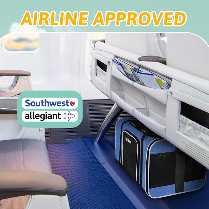 Petskd Pet Carrier 17x13x9.5 Southwest Airline Approved, Pet Travel Carrier Bag for Small Cats and Dogs, Soft Dog Carrier for 1-15 LBS Pets,Dog Cat Carrier with Safety Lock Zipper (Blue)