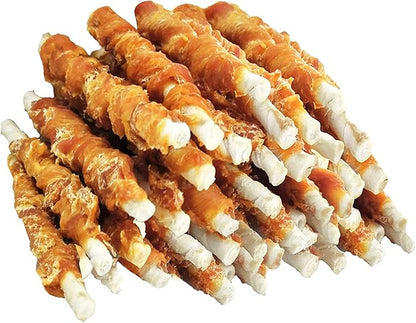 MON2SUN Dog Treats, Rawhide Twist Chicken Hide Sticks, Suitable for Puppy and Small Dogs, 5 Inch (Chicken, 14.11 oz)