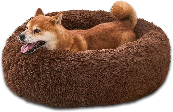 Comfort Donut Dog Bed for Small Dogs, Cat Bed & Pet Bed for Indoor Use, Medium Size with Soft Plush, Round Dog Beds for Large Dogs and Cats(Coffee, 24''Lx24''Wx8''Th)