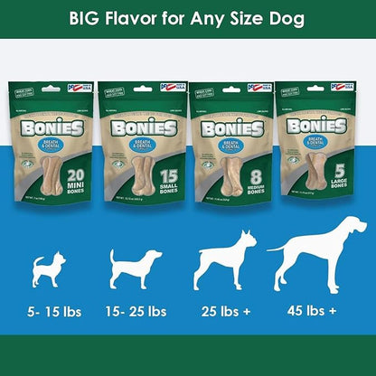 Bonies Natural Breath and Dental Formula Medium-Sized Single Bone - All-Natural Ingredients, Fresh Breath, Cleans Teeth, Low Calories, Chicken Flavor, Medium Dogs, 1 Bone