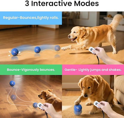 Smart Interactive Dog Toy Ball - Auto Bouncing & Rolling, Chew-Resistant E-TPU Material, 3 Interactive Modes, IPX7 Waterproof, Smart Chase Pet Toy Ball for Medium and Large Dogs (Blue)