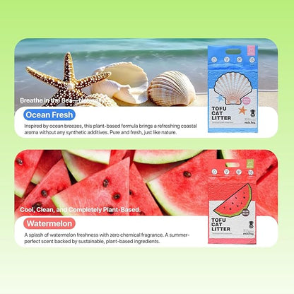 Michu Tofu Cat Litter Natural Clumping Tofu Cat Litter, Fast Clumping and Easily Scoop-able 5.5lb/88oz 5 Scents - Original + Watermelon, 2 Pack