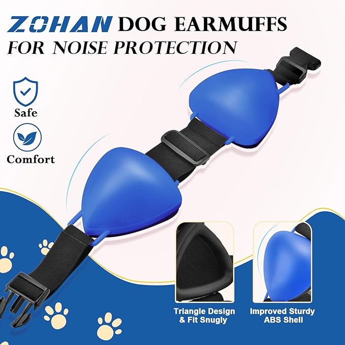 ZOHAN Dog Ear Muffs for Noise Protection, Comfort Dog Noise Cancelling Ear Muffs with Fast Snap Lock for Fireworks, Thunder, Vacuums(Blue,M)
