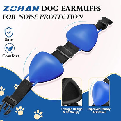 ZOHAN Dog Ear Muffs for Noise Protection, Comfort Dog Noise Cancelling Ear Muffs with Fast Snap Lock for Fireworks, Thunder, Vacuums(Blue,S)