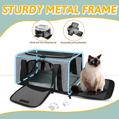 Petskd Pet Carrier 17x12x8.5 JetBlue Allegiant Airline Approved,Pet Travel Carrier Bag for Small Cats and Dogs, Soft Dog Carrier for 1-8 LBS Pets,Dog Cat Carrier with Safety Lock Zipper(Grey)