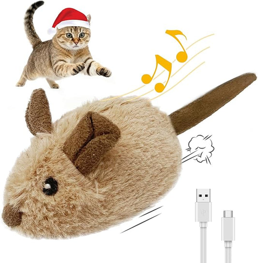Gigwi Interactive Moving Cat Toy, Automatic Squeaky Cat Mouse Toy for Indoor Self Play, Upgraded 500mAh USB Rechargeable Electronic Pet Chase Toy with Furry Tail for Exercise