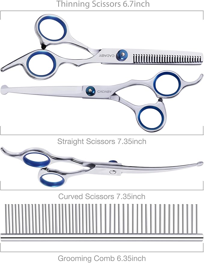 Dog Grooming Scissors with Safety Round Tips, 5 in 1 Dog Grooming Scissors Kit, 4CR Stainless Steel Professional Pet Grooming Shears for Cat, Sharp and Sturdy