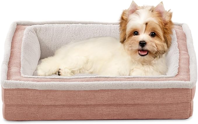 Cat Couch for Pets, Washable Cat Beds for Indoor Cats, Super Soft Plush Supportive Dog Couch Bed for Puppy and Kitten with Anti-Slip Bottom, 26inch, Pink