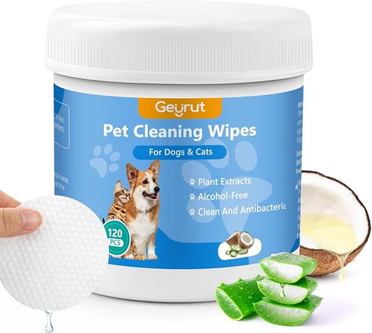 Pet Eye Wipes for Dogs Cats 120PCS, Dog Eye Wipes for Remove Eye Discharge and Crust Coconut Oil Non-Irritating Gentle Reduce Tear Stains Pet Cleaning Grooming Wipes for Eyes Face