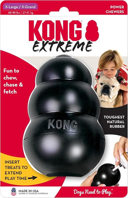 KONG Extreme Dog Toy - Fetch & Chew Toy - Treat-Filling Capabilities & Erratic Bounce for Extended Play Time Most Durable Natural Rubber Material - for Power Chewers - for Large Dogs