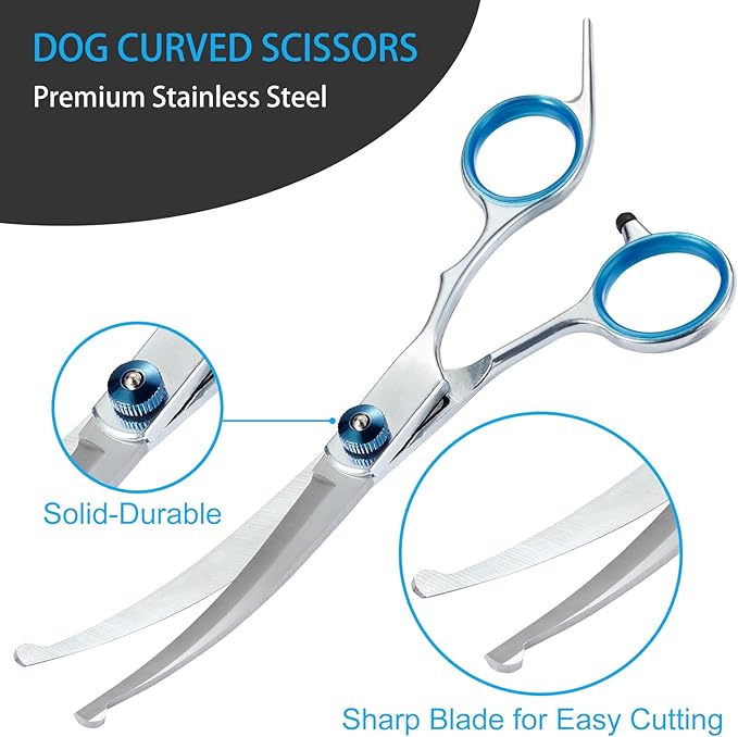 5 in 1 Premium Dog Grooming Scissors, Professional Dog Scissors for Grooming with Safety Round Tips, Lengnoyp Stainless Steel Thinning Shears, Pet Cat Shears for Grooming Kit