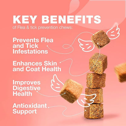 Flea Treatment for Cats - Daily Oral Cat Flea and Tick Chews - Chewable Tick Treatment Supplement for Kittens - Skin & Coat, Digestive Health Supplement - Alternative to Collars, Combs, Shampoos