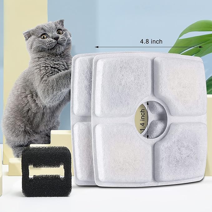 Cat Water Fountain Filters, 16 Pack Replacement Filter Fit for Top Square 84oz/2.5L Cat Pet Fountain, 3 Filtration System.Not compatible with 95oz/2.8L Pet Fountain