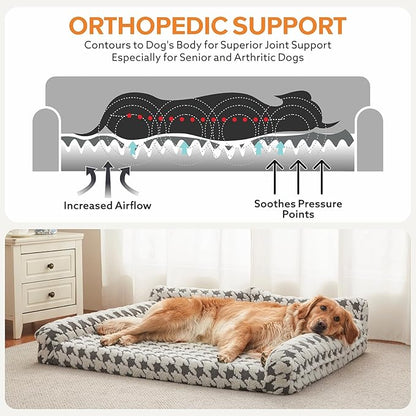 Orthopedic Dog Beds for Medium Dogs Washable, Detachable Side Bolster and Pillow, Medium Dog Sofa with Memory Foam, with Removable Cover and Non-Slip Bottom, Grey (Grey, M (28"x22.8"x9.4"))