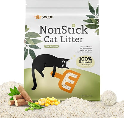 Non-Stick Strong Clumping Cat Litter, Plant Odor Control Tofu Cat Litter + Cassava Mixed Litter, Light Color for Health Tracking