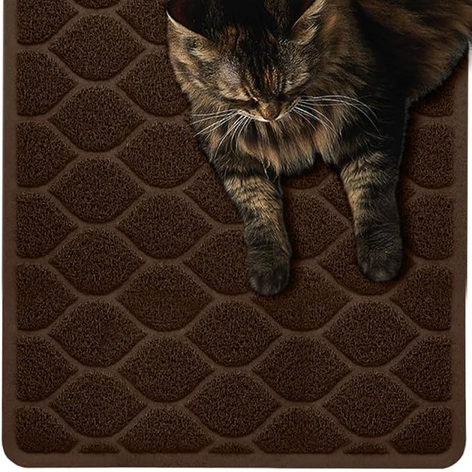 MIGHTY MONKEY Waterproof BPA Free Cat Litter Box Trapping Mat, Easy Clean Floors, Textured Backing, Soft on Sensitive Kitty Paws, Cats Accessories, Less Waste, Stays in Place, 35x23, Chocolate
