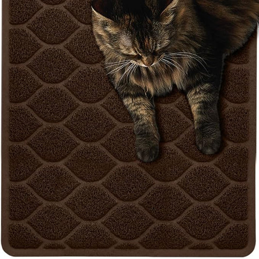 MIGHTY MONKEY Waterproof BPA Free Cat Litter Box Trapping Mat, Easy Clean Floors, Textured Backing, Soft on Sensitive Kitty Paws, Cats Accessories, Less Waste, Stays in Place, 24x17, Chocolate