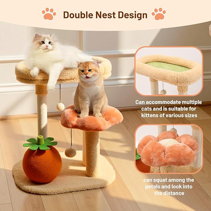 Kitten Sugarl Cat Scratching Post Sisal Scratch Post for Indoor Cat with Hanging Ball,Solid Wooden 2 Level Track,Interactive Cat Toy