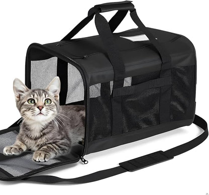 Cat Dog Pet Carrier for Medium to Large Cats (20+ lbs) and Small Dogs -Top Loading, Portable & Collapsible Cat Travel Bag Dual Kitten Sturdy Crate for Long Journeys - Holds Up to 25lbs