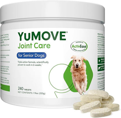 Yumove Hip & Joint Supplement for Dogs - with Glucosamine Chondroitin, Omega 3, Hyaluronic Acid, Green Lipped Mussel & Fish Oil for Dogs - Senior Dog Joint Supplement (240ct Chewable Tablets)