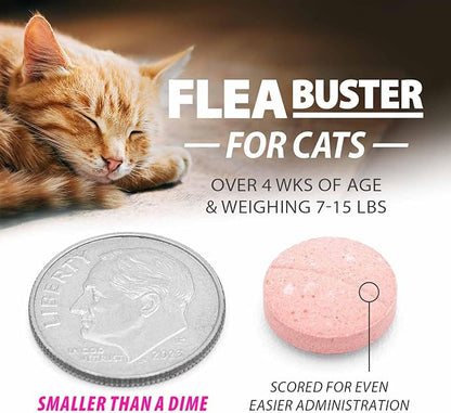 Jeffers Pet Flea Buster Chewable Tablets for Cats and Kittens 7-15 lbs, Tuna Flavor Supplements, Monthly Cat Flea Support, Made in USA, Easy to Feed Cat Tablets, Travel Friendly - 6 Count
