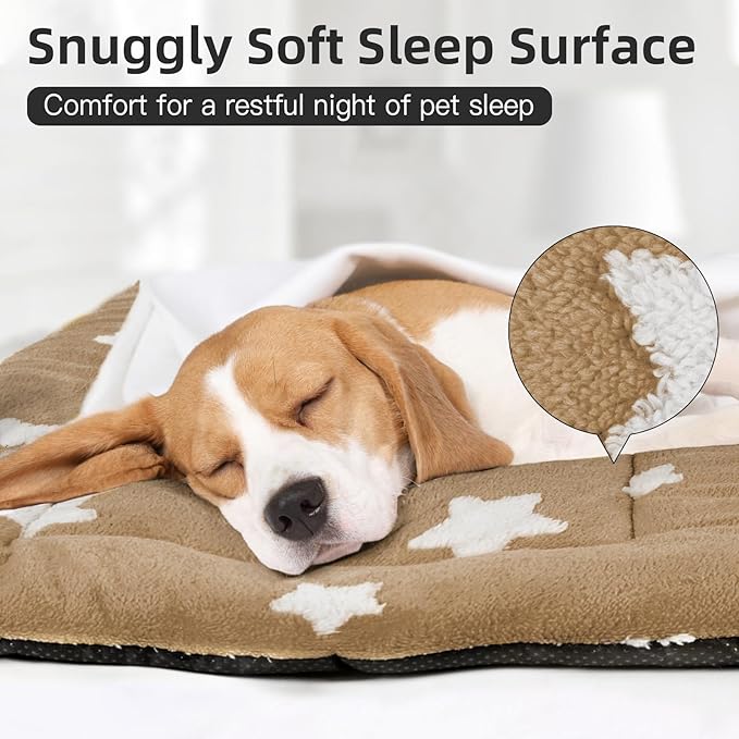 Mora Pets Dog Crate Pad Dog Kennel Bed Mat for Large Dogs Washable Cute Star Pet Bed for 36 inch Cage Ultra Soft Flat Puppy Cat Cushion for Cozy Sleeping Anti-Slip Brown 36 x 23