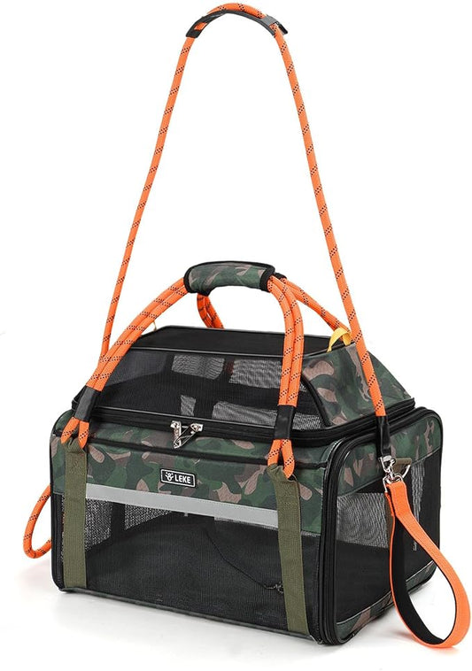 Lekereise Top Expandable Dog Carrier TSA Airline Approved Soft Sided Pet Underseat Up to 12lbs Travel Carriers for Small Cats and Dogs with Convertable Dog Leash and Anti-Scratch Mesh