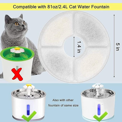 Cat Water Fountain Filters, Pack of 12 Replacement Filter Fit for 81oz/2.4LCat Pet Fountain, 3 Filtration System