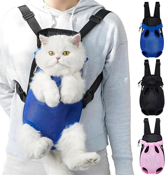 Pet Carrier Backpack, Adjustable Pet Front Carriers for Small Medium Dogs Cats 5-18 Lbs, Legs Out, Dog Cat Carrier Backpack for Hiking,Camping,Traveling,Cycling (Blue, Large（Fit:10-18lb）)